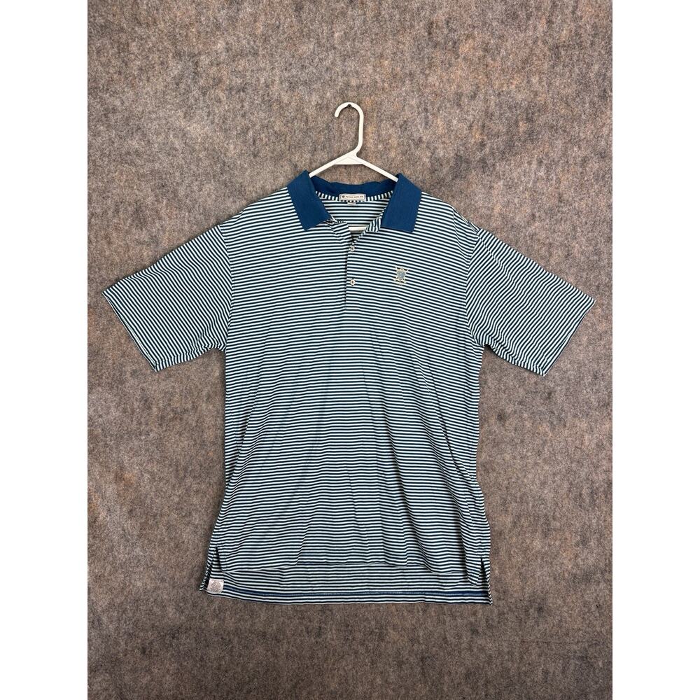 Peter Millar Blue Striped Cotton Golf Polo Shirt Men’s Size XL Short Sleeve